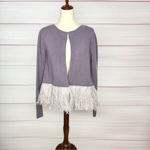 ANNA SAMMARONE Cashmere Lilac Cardigan Feather Hem Trim Open Front Italy 40